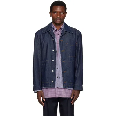 Dries Van Noten Indigo Cotton Denim Jacket In Blue