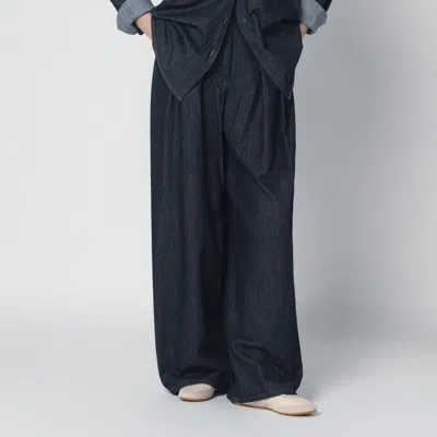 Dries Van Noten Indigo Denim Wide-leg Trousers With Pleats In Blue
