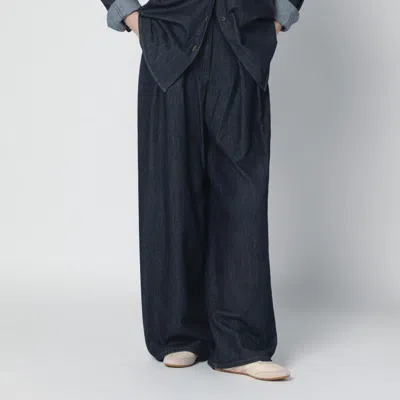 Dries Van Noten Indigo Denim Wideleg Trousers With Pleats In Blue