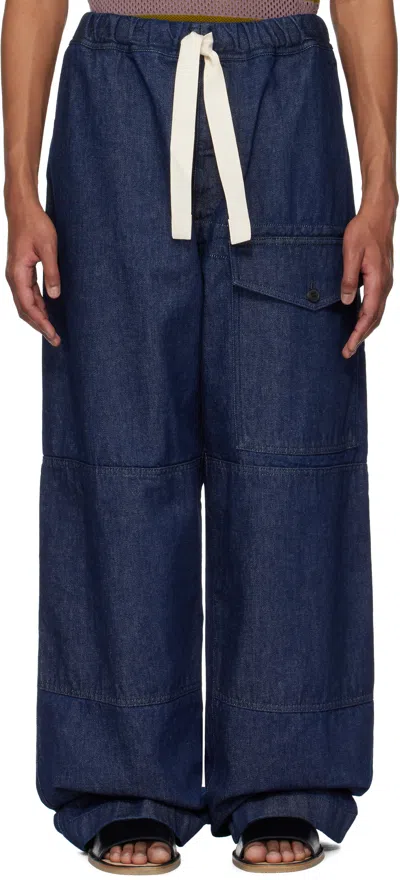 Dries Van Noten Indigo Drawstring Jeans In 507 Indigo