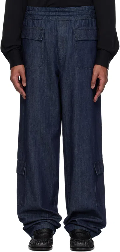Dries Van Noten Indigo Elasticized Cargo Jeans In 507 Indigo