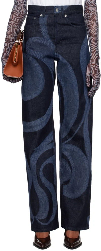 Dries Van Noten Indigo Embroidered Jeans In 507 Indigo