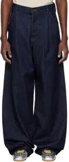 Dries Van Noten Indigo Pleated Jeans In 507 Indigo