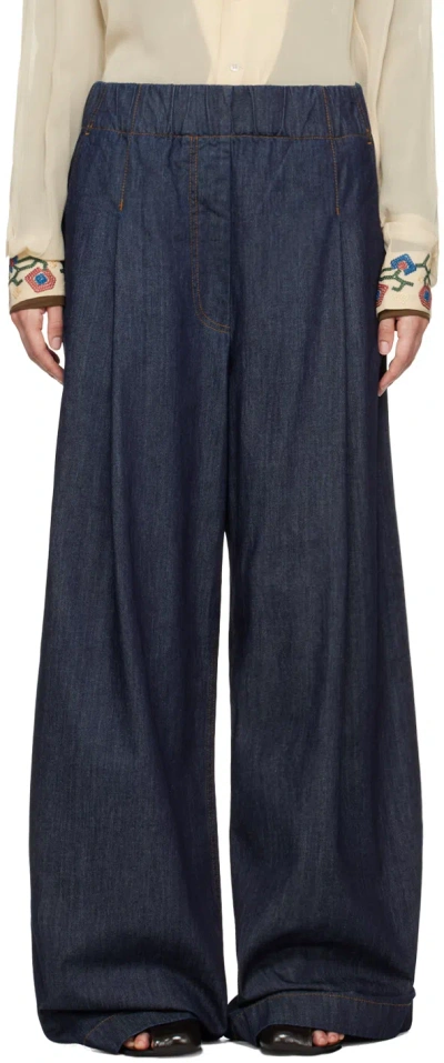 Dries Van Noten Wide Leg Denim Trousers And Pockets In Black