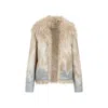 Dries Van Noten Oversize Collar Hand-painted Satin Jacket In Beige
