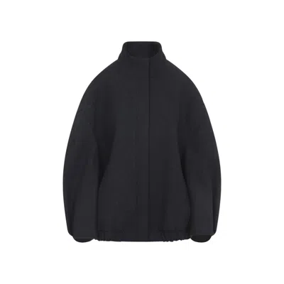 Dries Van Noten Oversized High Collar Jacket With Elastic Hem In Gray