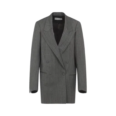 Dries Van Noten Longline Jacket With Notched Lapels And Pockets In Gray