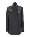 Dries Van Noten Women Grey Jacket With High Collar And Rhinestone Details In Wool Woman In Gray