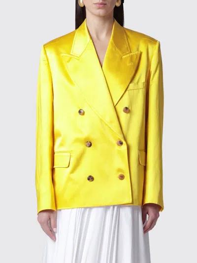 Dries Van Noten Double-breasted Cotton Blend Jacket Shiny Yellow
