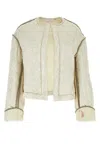 Dries Van Noten Platinum Silk Blend Bomber Jacket In Beige