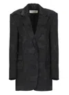 Dries Van Noten Basti Floral Jacquard Oversize Satin Blazer In Black