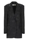 Dries Van Noten Basti Floral Jacquard Oversize Satin Blazer In Black