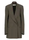 Dries Van Noten Khaki Striped Blazer In Brown