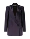 Dries Van Noten Longline Satin Blazer Notched Lapels In Purple