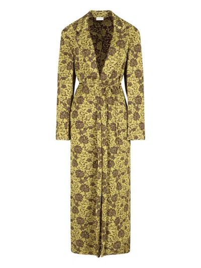 Dries Van Noten Floral Lapel Collar Long Length Jacket In Yellow