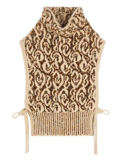 Dries Van Noten Jacquard Bib Sweater In Brown