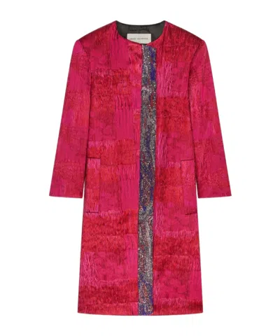 Dries Van Noten Jacquard Coat In Burgundy