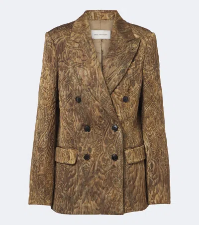 Dries Van Noten Double-breasted Embroidered Jacket In Brown