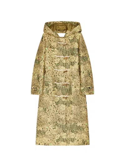 Dries Van Noten Jacquard Duffle Coat In Brown