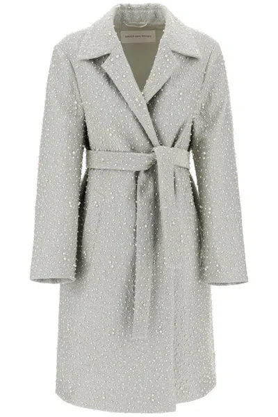 DRIES VAN NOTEN "JACQUARD FABRIC COAT WITH PEARL EMBELL