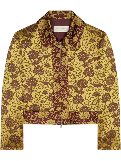 Dries Van Noten Vurano Floral Jacquard Zip Jacket In Ocra