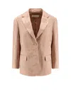 Dries Van Noten Jacquard Linen Blend Blazer With Floral Motif In Neutral