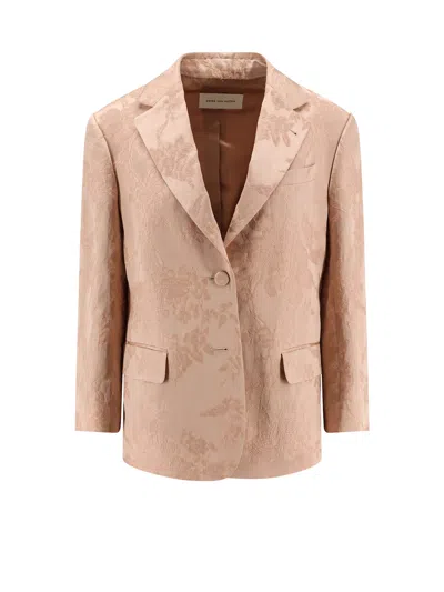 DRIES VAN NOTEN JACQUARD LINEN BLEND BLAZER WITH FLORAL MOTIF