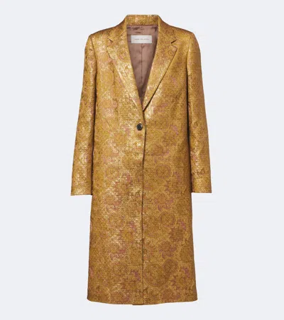 Dries Van Noten Jacquard Linen, Cotton, And Silk-blend Coat In Gold