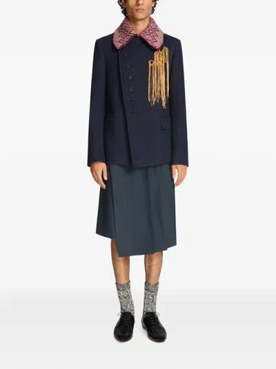 Dries Van Noten Jacquard Wool Collar In Blue