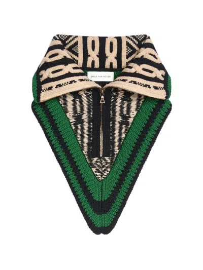 Dries Van Noten Jacquard Wool Collar In Green