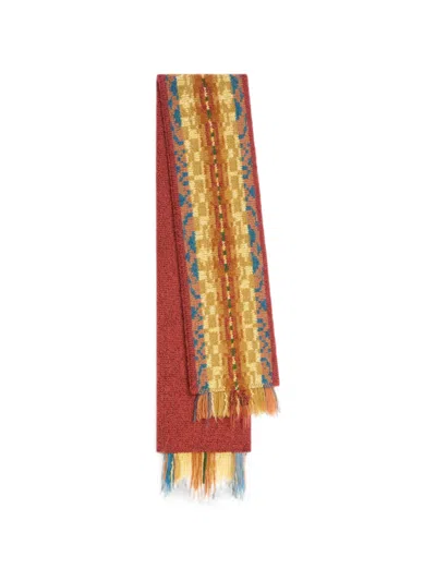 Dries Van Noten Orange Jacquard Wool Scarf In Multi