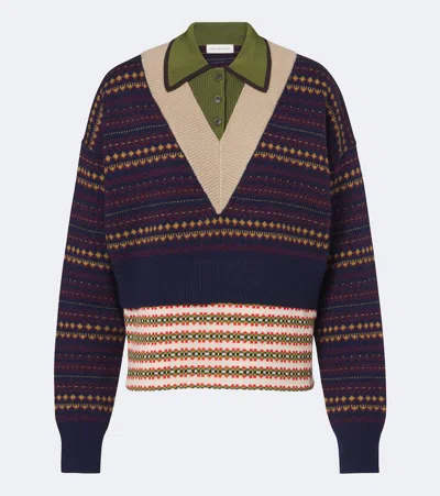 Dries Van Noten Jacquard Wool-blend Polo Sweater In Red