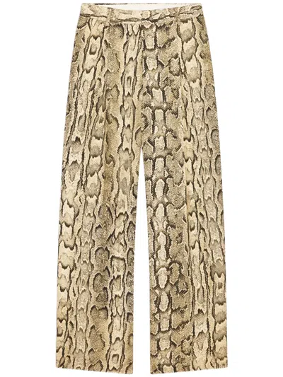 Dries Van Noten Pleated Snake-print Jersey Straight-leg Pants In Animal Print