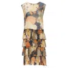 Dries Van Noten Japonaise Floral Tie Ruffle Silk Dress In Orange