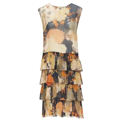 Dries Van Noten Japonaise Floral Tie Ruffle Silk Dress In Orange