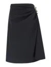 Dries Van Noten Navy Blue Draped Skirt With Brooch In Blue