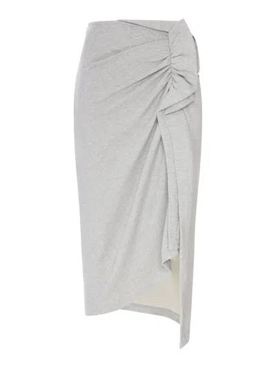 Dries Van Noten Jersey Midi Skirt With Side Draping In Gray