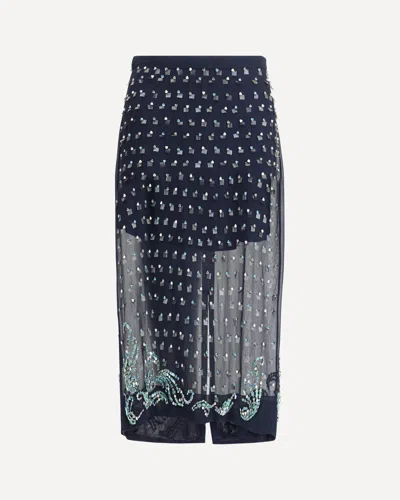 Dries Van Noten Gonna Midi Con Decorazioni Gioiello In Blue