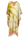 Dries Van Noten Kaftan With Abstract Pattern And Sheer Fabric In Multicolor