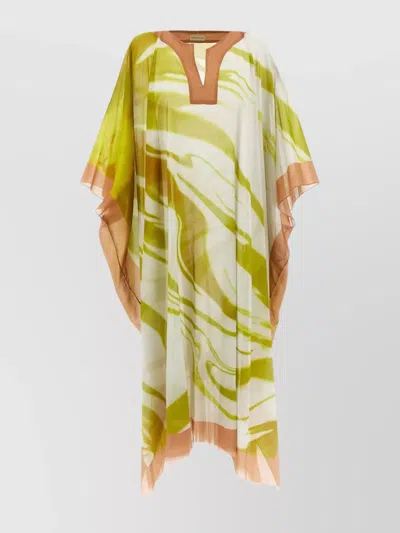 Dries Van Noten Kaftan With Abstract Pattern And Sheer Fabric In Multicolor