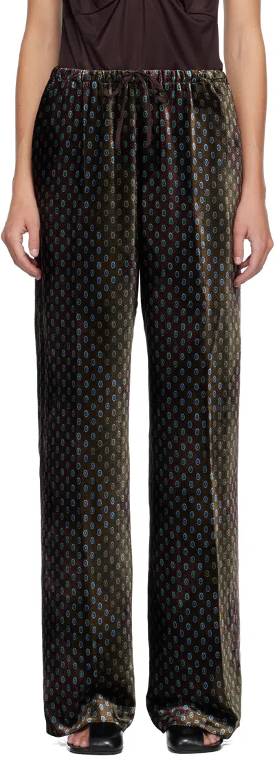 DRIES VAN NOTEN KHAKI & BURGUNDY ELASTICATED TROUSERS