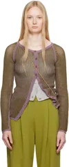 Dries Van Noten Khaki & Purple Open Knit Cardigan In 404 Mauve