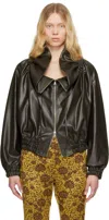Dries Van Noten Cropped Ruffled Faux Leather Bomber Jacket In 606 Khaki
