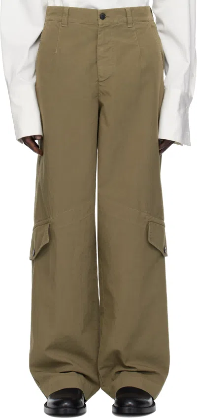 Dries Van Noten Khaki Cotton Cargo Pants In 805 Dust