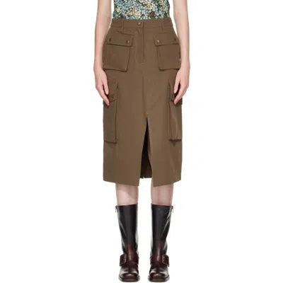 Dries Van Noten Khaki Cotton Poplin Cargo Midi Skirt In Brown