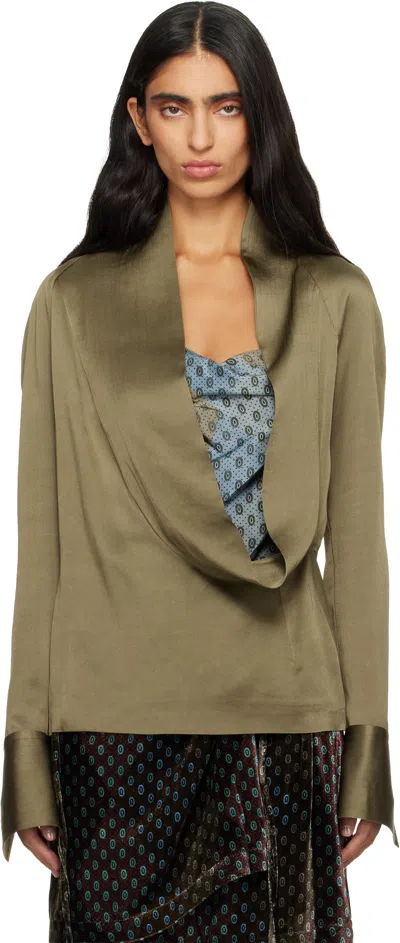 Dries Van Noten Khaki Crêpe Shirt In Green