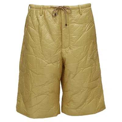 Dries Van Noten Khaki Crinkle Padded Drawstring Wide Leg Half Shorts In Green