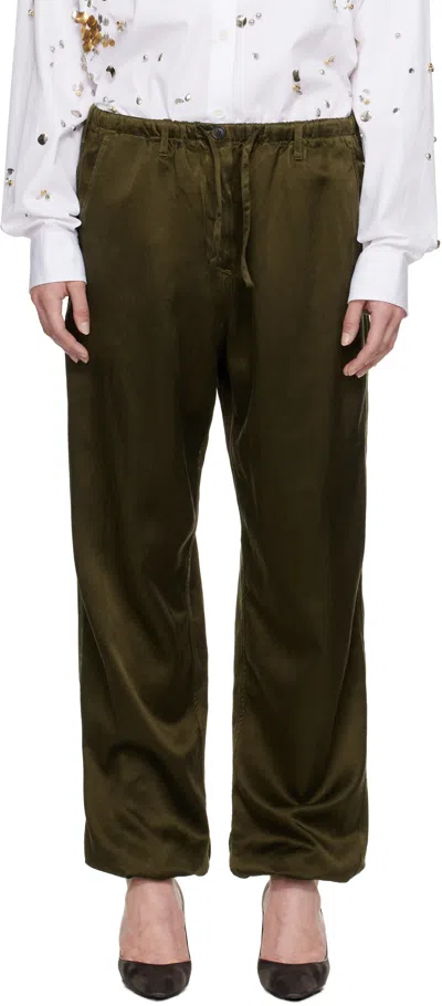 Dries Van Noten Khaki Drawstring Trousers In 606 Khaki