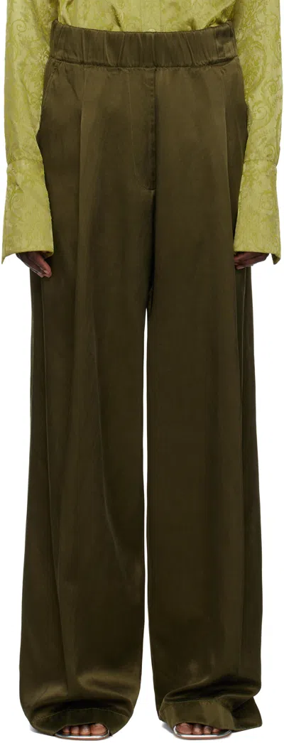 DRIES VAN NOTEN KHAKI ELASTICATED TROUSERS