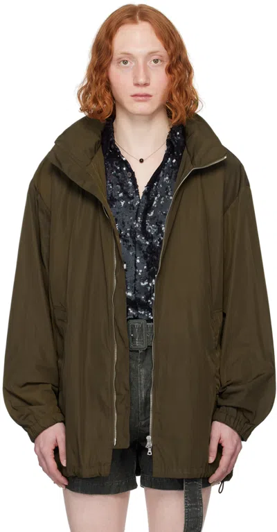 Dries Van Noten Khaki Funnel Neck Jacket In 606 Khaki